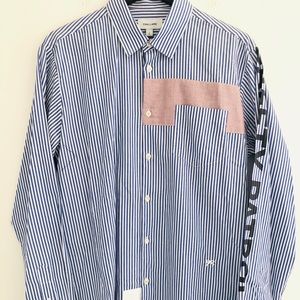 Soulland pinstripe patch button up “Saftey Patrol”